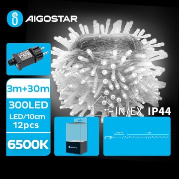 Aigostar - LED vonkajší vianočný reťaz 300xLED/8 funkcií 33m IP44 studená biela