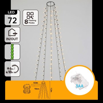 Aigostar - LED Vonkajší vianočný reťaz 72xLED/8 funkcií 3xAA 1,2m IP44 teplá biela