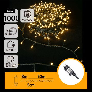 Aigostar - LED Vonkajší vianočný reťazec 1000xLED/8 funkcií 53m IP44 teplá biela