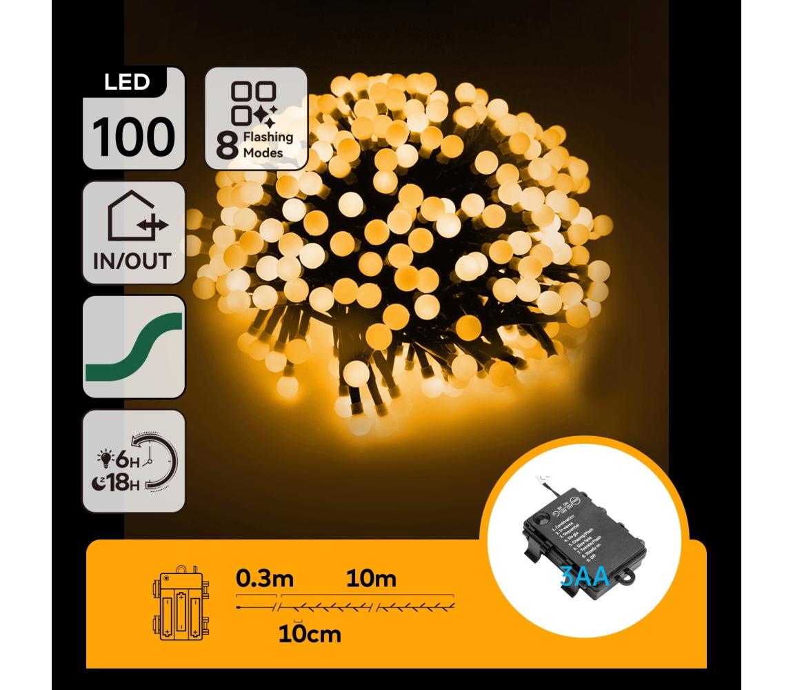B.V.  - LED vonkajší vianočný reťazec 100xLED/8 funkcií 3xAA 10,3m IP44 teplá biela B10303K5I