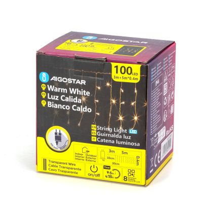 Aigostar - LED Vonkajší vianočný reťazec 100xLED/8 funkcií 8x0,4m IP44 teplá biela