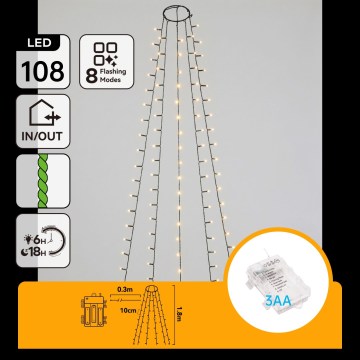 Aigostar - LED Vonkajší vianočný reťazec 108xLED/8 funkcií 3xAA 1,8m IP44 teplá biela