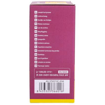 Aigostar - LED Vonkajší vianočný reťaz 120xLED/6W/230V/8 funkcií 3x0,6m IP44 teplá biela + diaľkové ovládanie