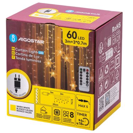 Aigostar - LED Vonkajší reťaz 120xLED/8 funkcií 3x0,7m IP44 teplá biela + diaľkové ovládanie