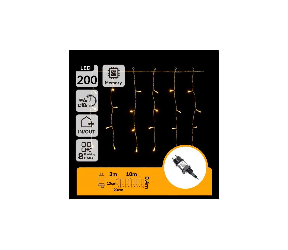 B.V. - LED vonkajší vianočný reťazec 200xLED/3,6W/230V/8 funkcií 10x0,4m IP44 teplá biela B103031Q9