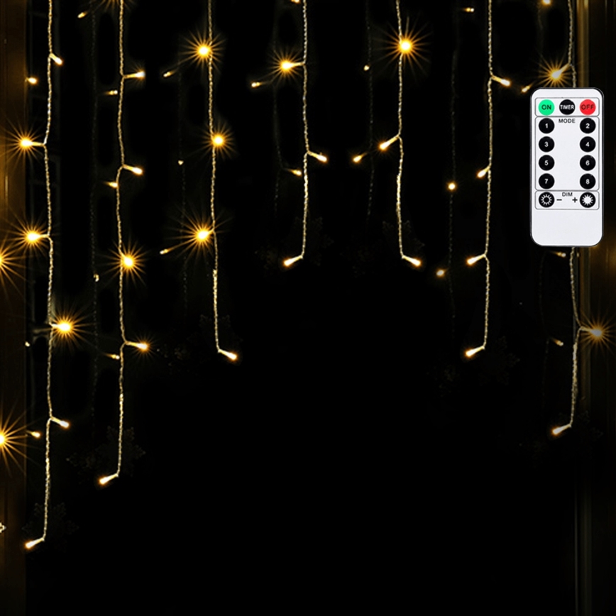 Aigostar - vonkajší LED vianočný svetelný reťazec 200xLED/6W/230V/8 funkcií 3x1m IP44 teplá biela + diaľkové ovládanie