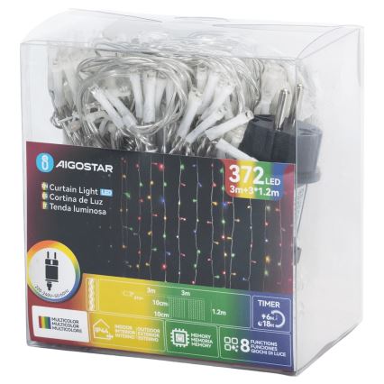 Aigostar - LED Vonkajší vianočný reťazec 372xLED/8 funkcií 6x1,2m IP44 viacfarebný