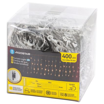 Aigostar - LED vonkajšia vianočná reťaz 400xLED/8 funkcií 20x0,4m IP44 teplá biela
