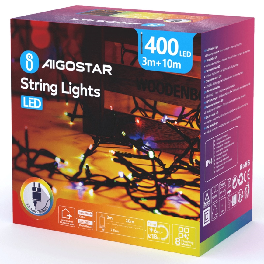 Aigostar - LED Vonkajší vianočný reťazec 400xLED/8 funkcií 13m IP44 viacfarebný