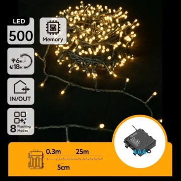 Aigostar - LED Vonkajší vianočný reťazec 500xLED/8 funkcií 4xAA 25,3 m IP44 teplá biela
