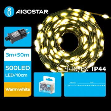 Aigostar - LED vonkajší vianočný reťazec 500xLED/8 funkcií 53m IP44 teplá biela