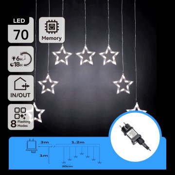 Aigostar - LED vonkajší vianočný reťazec 70xLED 1,2x1m IP44 studená biela hviezdy