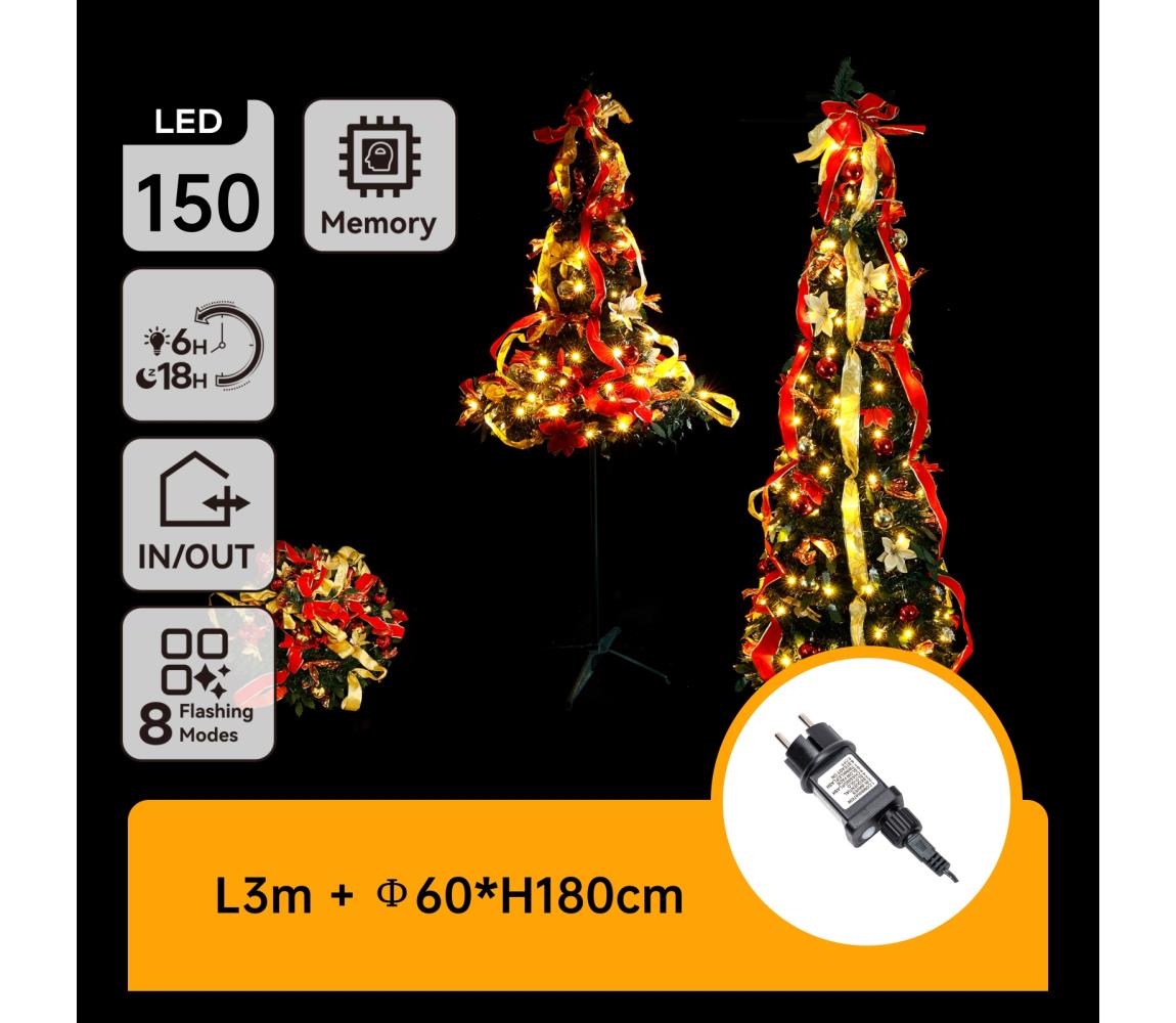 B.V. - LED Vonkajší vianočný strom 150xLED/230V 1,8m IP44 červeno/zlatý teplá biela B10303ABAC