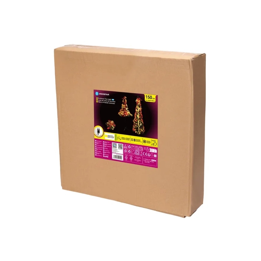 Aigostar - LED vonkajší vianočný stromček 150 LED 1,8 m IP44 červená/zlatá, teplá biela