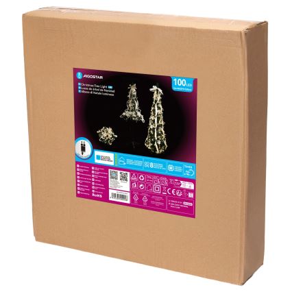 Aigostar - LED vonkajší vianočný stromček 100×LED 1,5m IP44 biela/zlatá studená biela