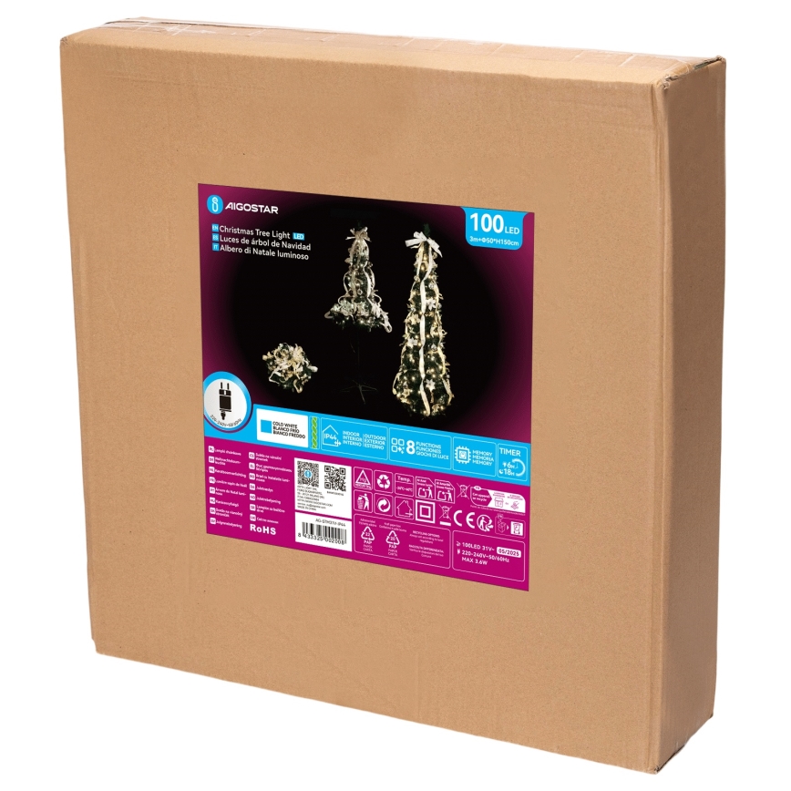 Aigostar - LED vonkajší vianočný stromček 100×LED 1,5m IP44 biela/zlatá studená biela