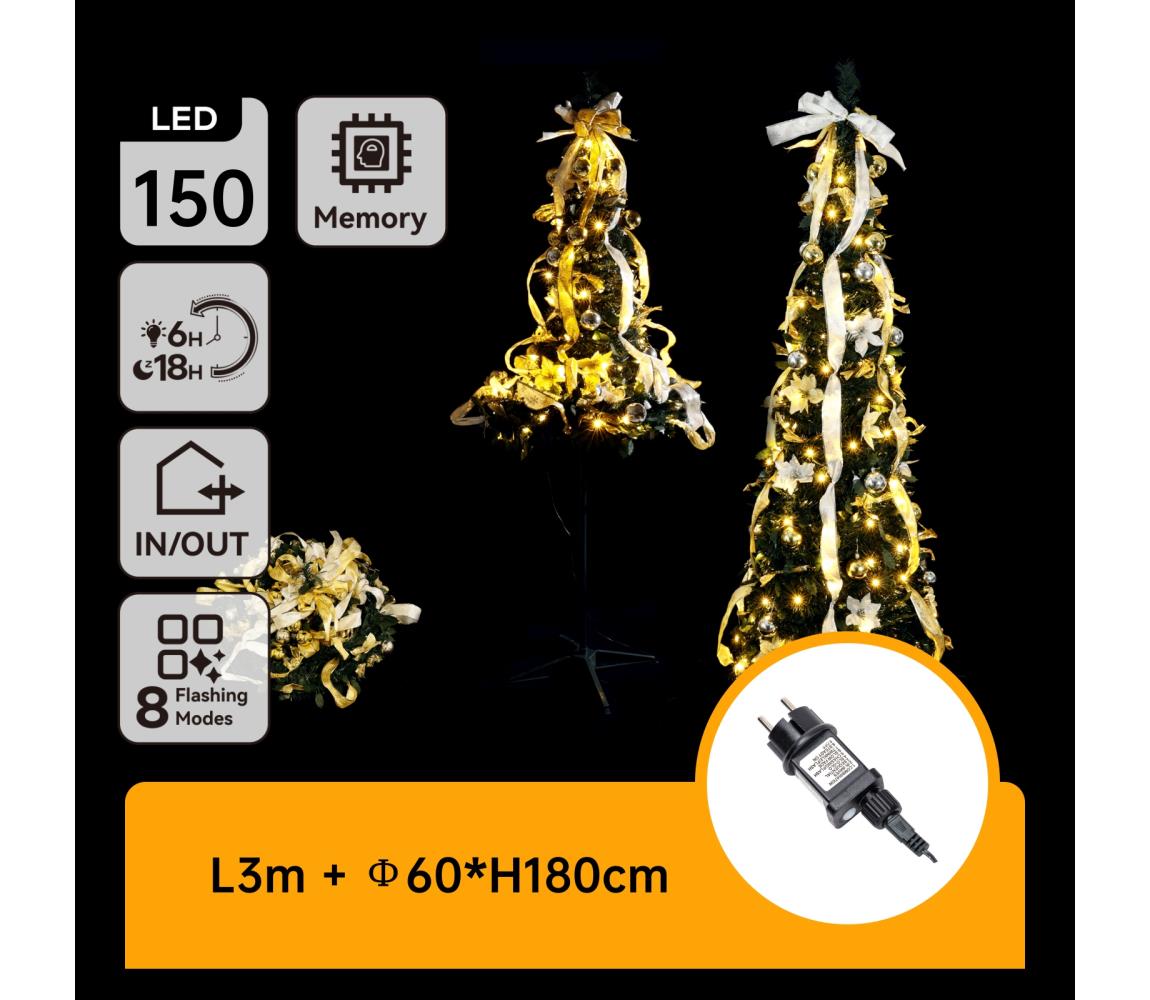 B.V.  - LED vonkajší vianočný stromček 150 LED/230 V, 1,8 m, IP44, biela/zlatá, teplá biela B10303ABAR