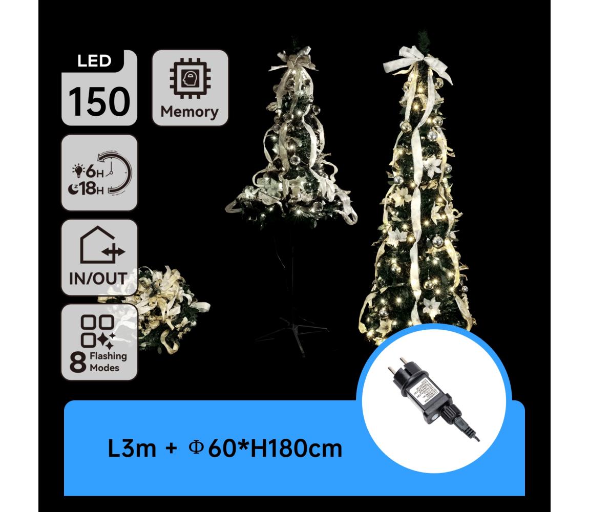 B.V.  - LED vonkajší vianočný stromček 150xLED/230V 1,8m IP44 biela/zlatá studená biela B10303ABAO