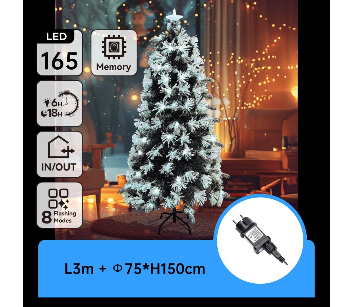 B.V.  - LED vonkajší vianočný stromček 165xLED/6W/230V/8 funkcií  150cm IP44 studená biela B10303Y2T