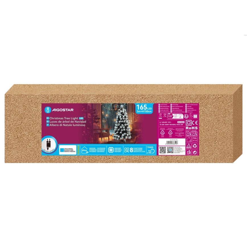 Aigostar - LED vonkajší vianočný stromček 165xLED/8 funkcií 1,5 m IP44 studená biela