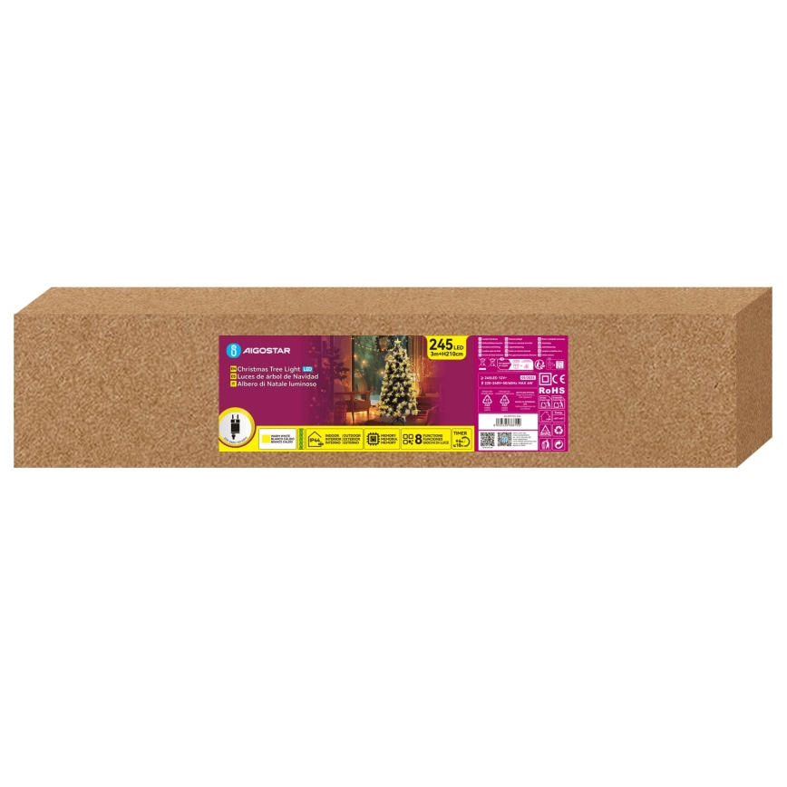 Aigostar - LED vonkajší vianočný stromček 245xLED/8 funkcií 2,1 m IP44 teplá biela