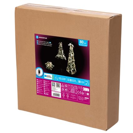 Aigostar - LED Vonkajší vianočný strom 80xLED 1,2m IP44 biela/zlatá studená biela
