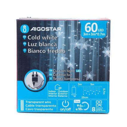Aigostar - LED Vonkajší  reťaz 120xLED/8 funkcií 3x0,7m IP44 studená biela + diaľkové ovládanie