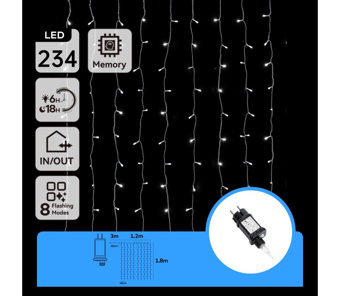 B.V. - LED vonkajší vianočný svetelný reťazec 234xLED/3,6W/230V 1,2x1,8m IP44 studená biela B10303ABHQ