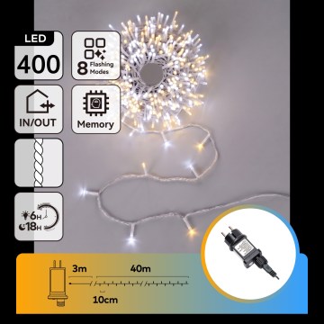 Aigostar - LED Vonkajší vianočný svetelný reťazec 400xLED/8 funkcií 43m IP44 teplá biela/studená biela