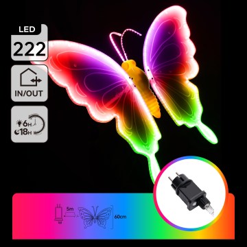 Aigostar - LED Vonkajšia dekorácia 222xLED/12W/230V 60 cm IP44 motýľ/viacfarebný