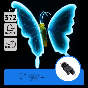 Aigostar - LED Vonkajšia dekorácia 372xLED 60 cm IP44 motýľ/modrá
