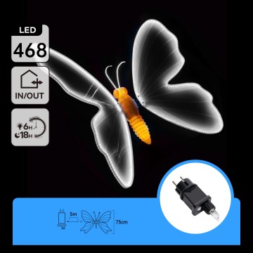 Aigostar - LED Vonkajšia dekorácia 468xLED/18W/230V 75 cm IP44 motýľ/studená biela