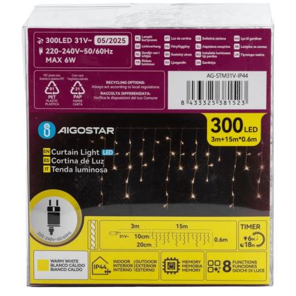 Aigostar - LED Vonkajšia dekoračná reťaz 75xLED/6W/230V 15x0,6m IP44 teplá biela