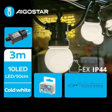 Aigostar - LED Vonkajšia dekoratívna reťaz 10xLED/3m IP44 studená biela