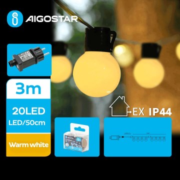 Aigostar - LED Vonkajšia dekoratívna reťaz 20xLED/3m IP44 teplá biela