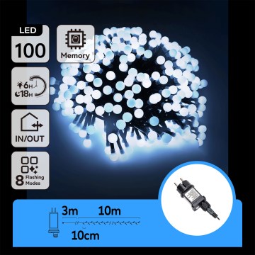 Aigostar - LED vonkajšia dekoratívna svetelná reťaz 100xLED/8 funkcií 10 m IP44 studená biela