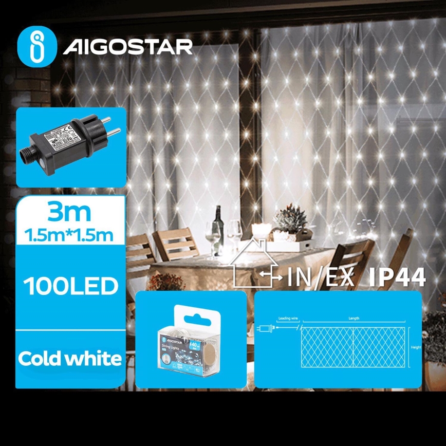 Aigostar - LED Vonkajšia reťaz 100xLED/8 funkcií 4,5x1,5m IP44 studená biela