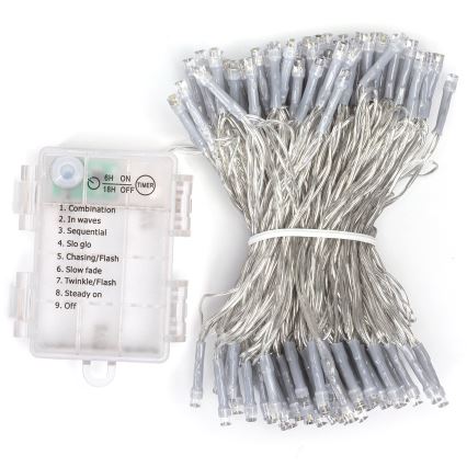 Aigostar -LED Vonkajšia reťaz 150xLED/8 funkcií 3xAA 15,3m IP44 teplá biela