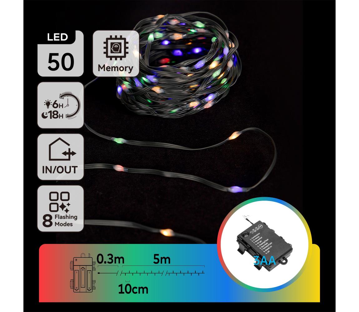B.V.  - LED Vonkajšia reťaz 50xLED/8 funkcií 3xAA 5,3m IP44 viacfarebná B10303K1O