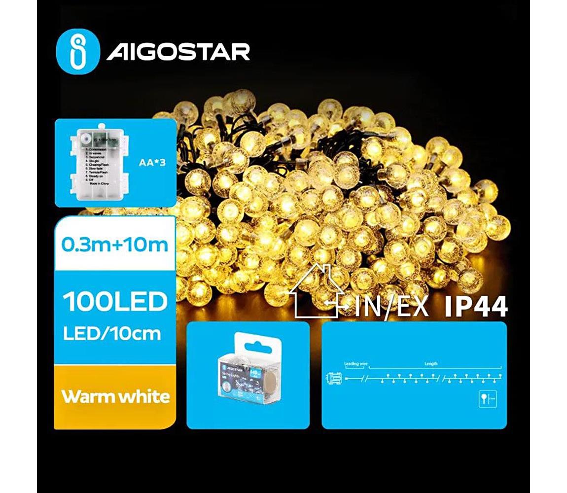 B.V.  - LED vonkajšia svetelná reťaz 100xLED/3xAA/8 funkcií 10,3 m IP44 teplá biela B10303K4Q
