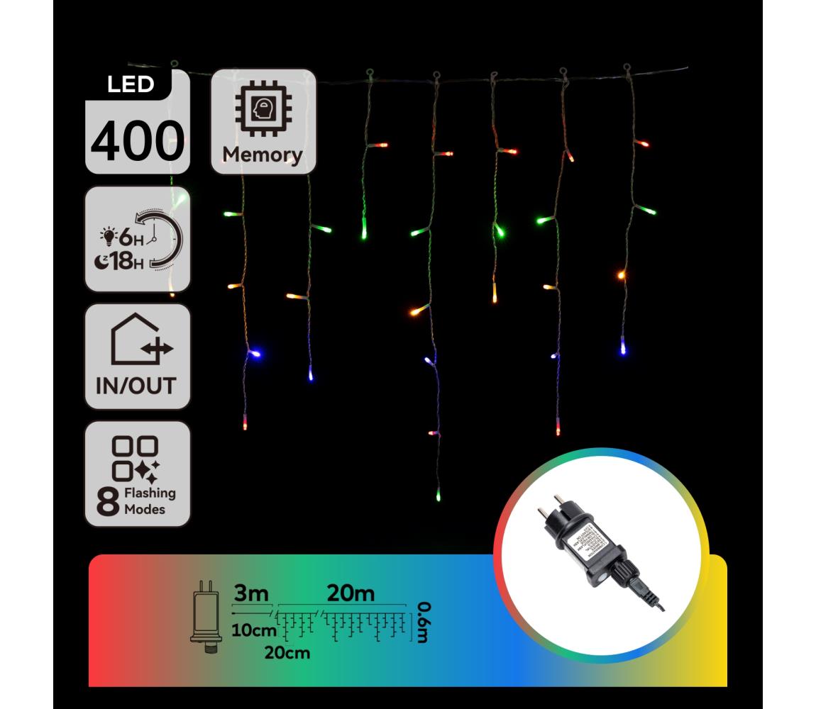 B.V.  - LED vonkajšia svetelná reťaz 400× LED / 8 funkcií, 23×0,6 m, IP44, viacfarebná B103031QJ