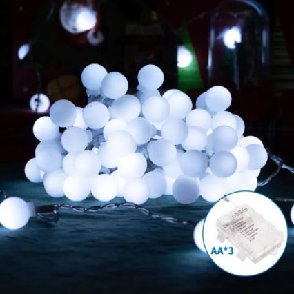Aigostar - LED vonkajšia reťaz 50xLED/3xAA/8 režimov 5,3 m IP44 studená biela