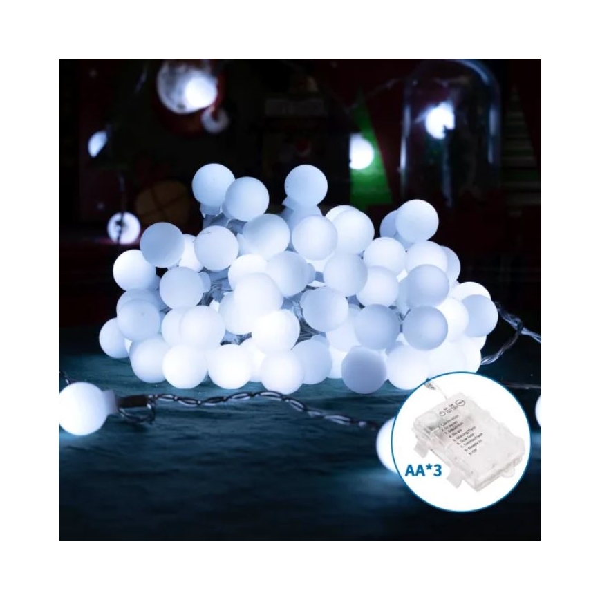 Aigostar - LED vonkajšia reťaz 50xLED/3xAA/8 režimov 5,3 m IP44 studená biela