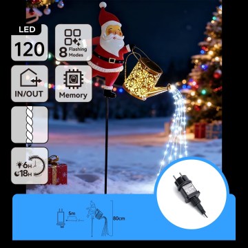 Aigostar - LED Vonkajšia vianočná dekorácia 120xLED/8 funkcií 80 cm IP44 Santa/studená biela
