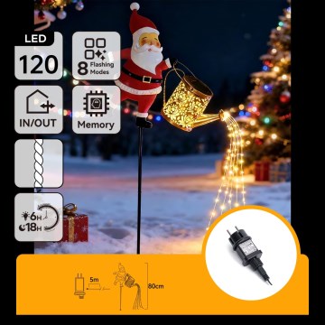 Aigostar - LED Vonkajšia vianočná dekorácia 120xLED/8 funkcií 80 cm IP44 Santa/teplá biela