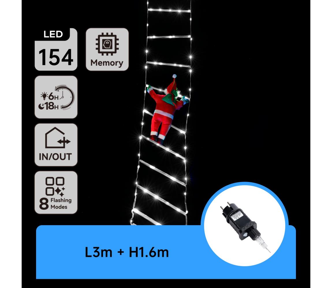 B.V.  - LED vonkajšia vianočná dekorácia 154xLED/3,6W/230V/8 funkcií 1,6m IP44 studená biela B10303Y23