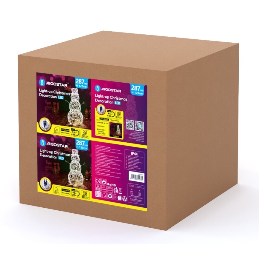 Aigostar - LED Vonkajšia vianočná dekorácia 3,6W/31/230V 2700K 120 cm IP44 snehuliak