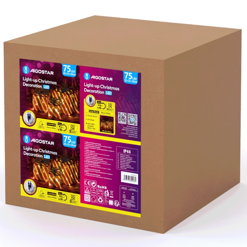 Aigostar- LED Vonkajšia vianočná dekorácia 3,6W/31/230V 2700K 20/25/30cm IP44 darčeky