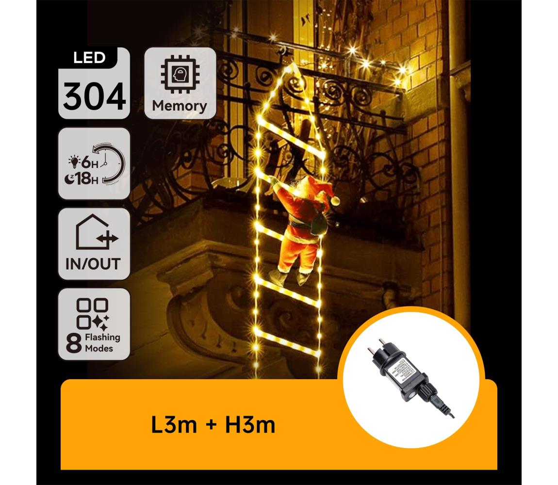B.V.  - LED vonkajšia vianočná dekorácia 304xLED/3,6W/230V/8 funkcií 3m IP44 teplá biela B10303Y25