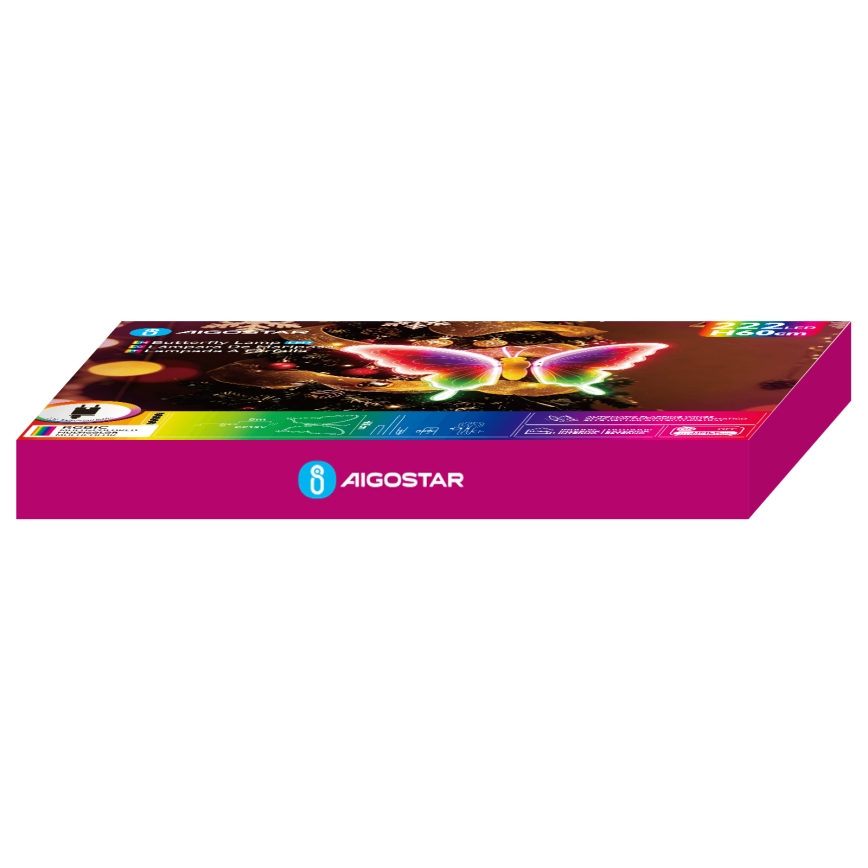 Aigostar - LED Vonkajšia dekorácia 222xLED/12W/230V 60 cm IP44 motýľ/viacfarebný